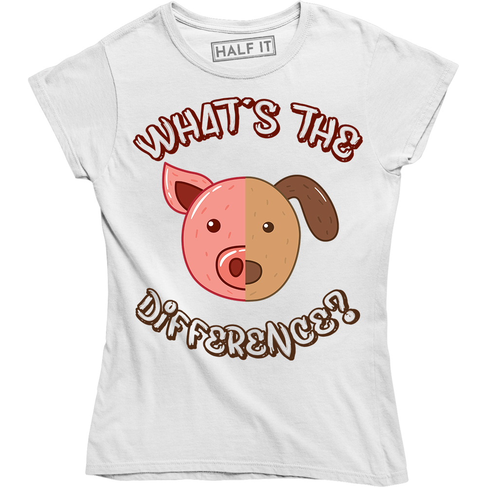 What Is The Difference Funny Cute Pig And Dog Face Printed Tee