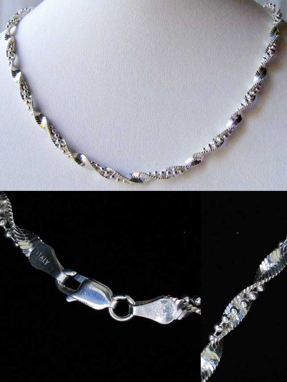 Sterling Silver Bead Herringbone Twist Chain Necklace Kupowanie bomby z natychmiastową dostawą