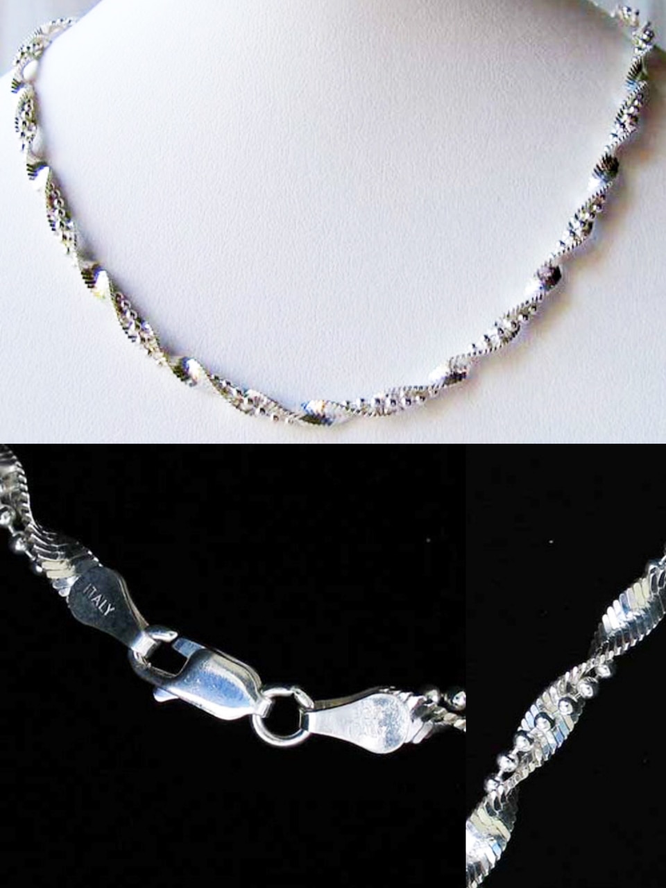 Sterling Silver Bead Herringbone Twist Chain Necklace Kupowanie bomby z natychmiastową dostawą