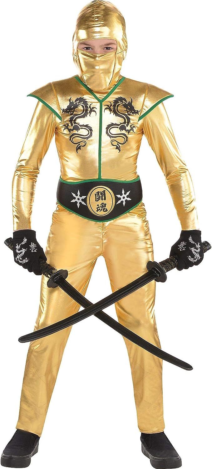 Gold Fighter Ninja Warrior Martial Arts Fancy Dress Up Halloween Child Costume - Picture 7 of 12