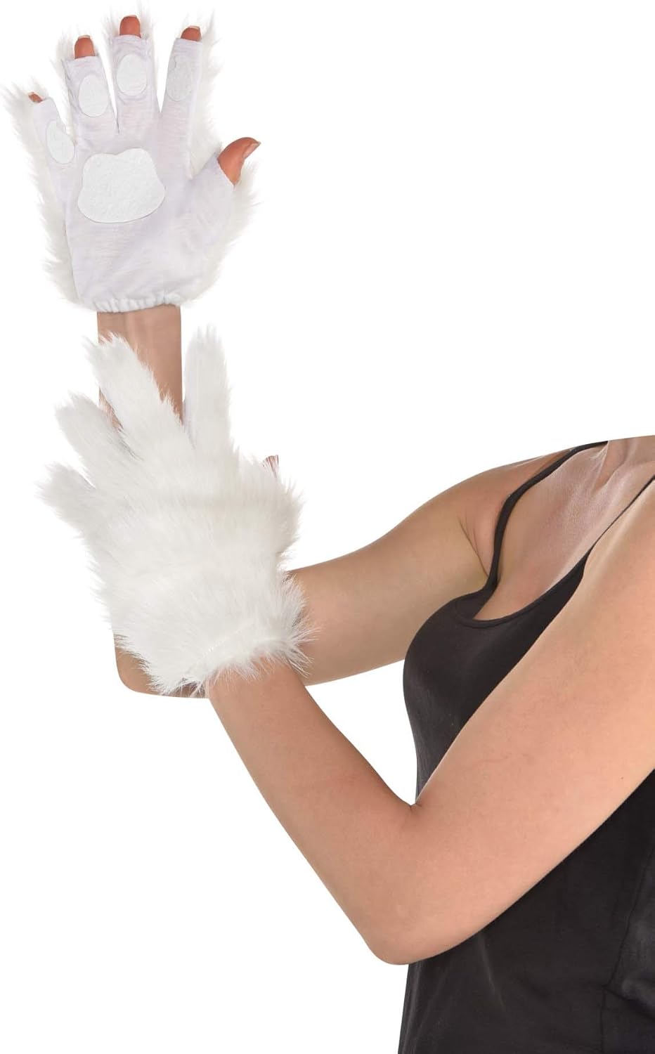 Furry Gloves Animal Wild Fancy Dress Halloween Adult Costume Accessory 2 COLORS - Picture 3 of 3