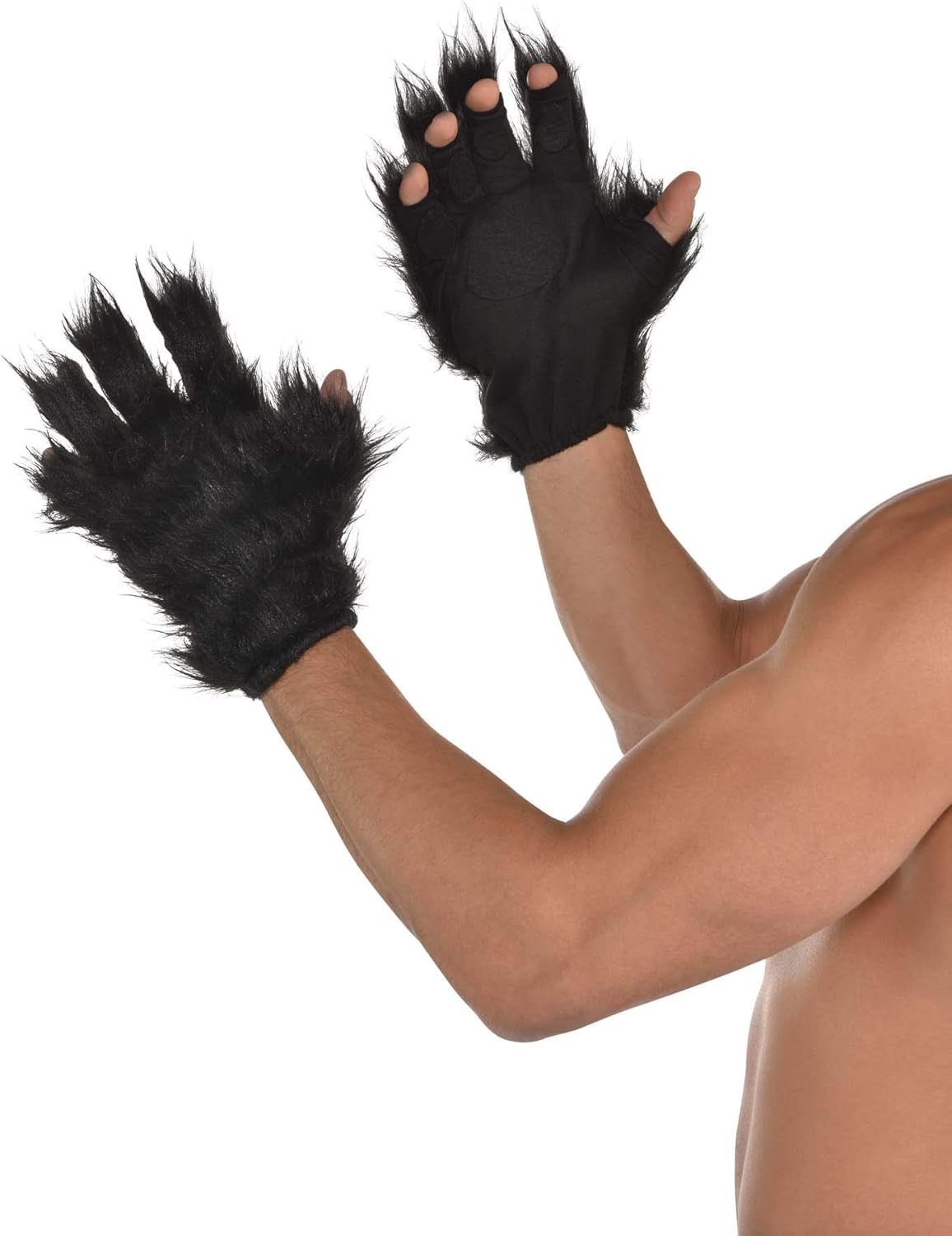 Furry Gloves Animal Wild Fancy Dress Halloween Adult Costume Accessory 2 COLORS - Picture 2 of 3