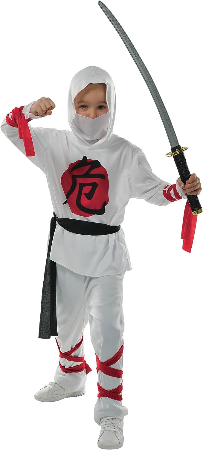 Warrior Ninja Martial Arts Fighter White Fancy Dress Up Halloween Child Costume - Picture 3 of 8