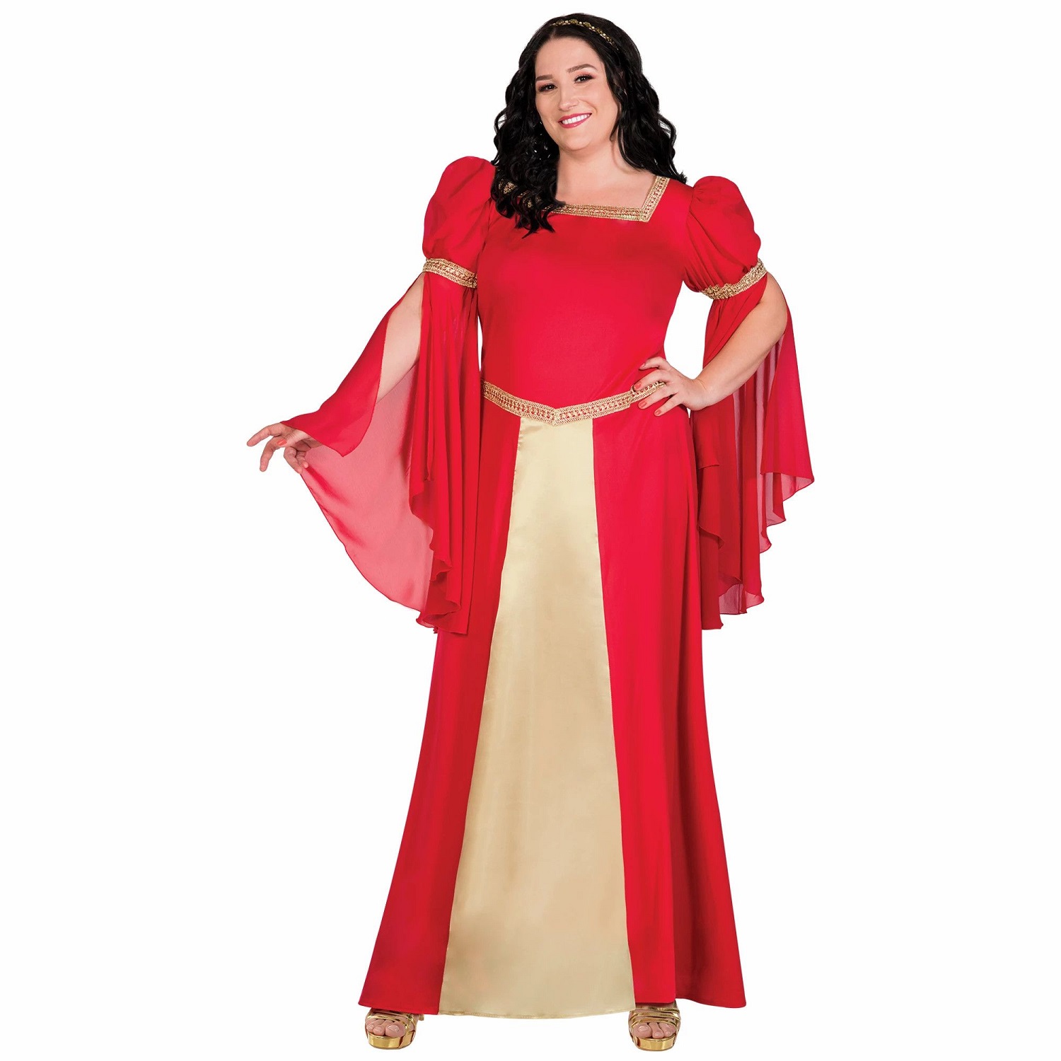 Renaissance Woman Red Medieval Maiden Fancy Dress Up Halloween Adult ...