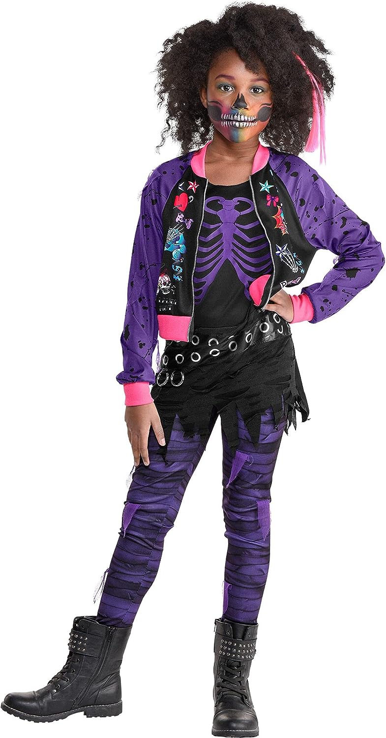 Punk Zombie 80's Girl Purple Retro Pop Star Fancy Dress Halloween Child Costume - 第 9/10 張圖片