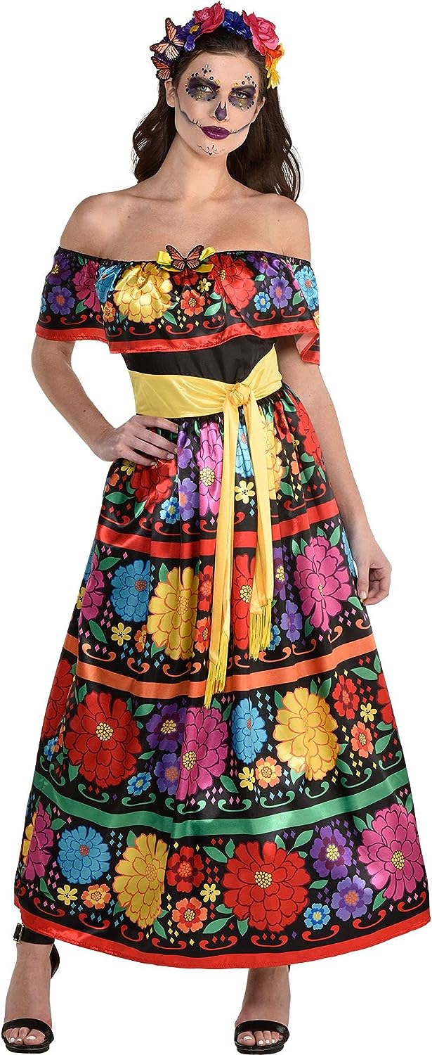 Sugar Skull Beauty Day Dead Dia Muertos Fancy Dress Up Halloween Adult Costume - Picture 7 of 12