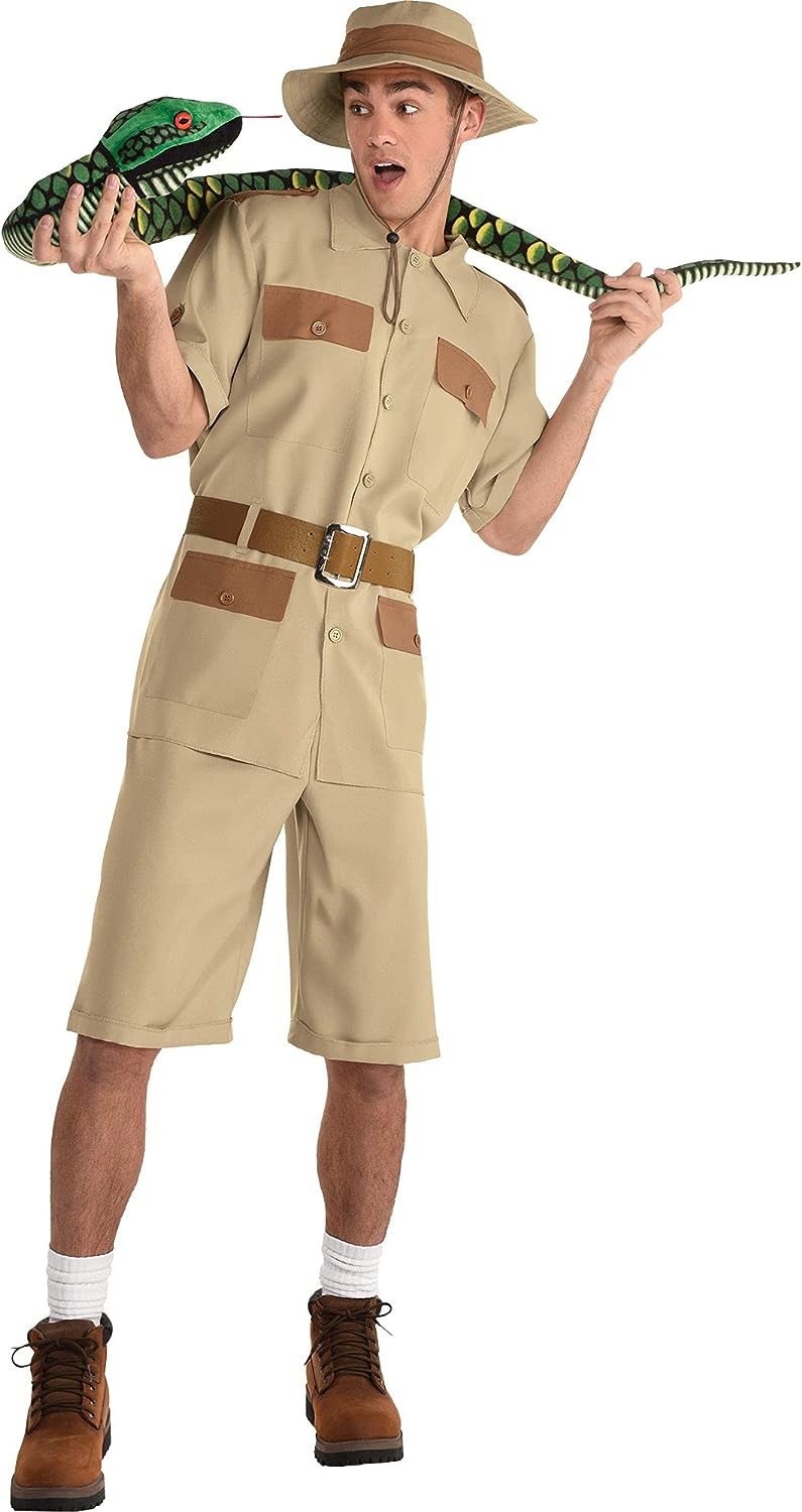 Safari Guide Animal Hunter Crocodile Fancy Dress Up Halloween Adult Costume - Picture 3 of 6
