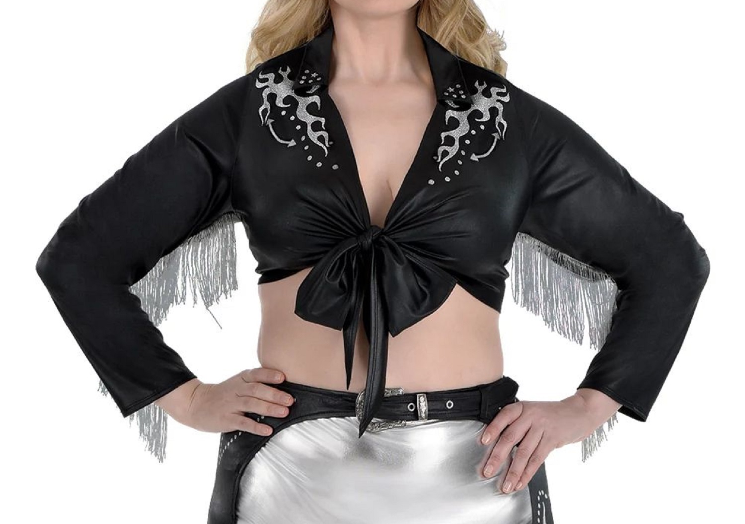 Cowgirl Crop Top Black Wild West Fancy Dress Halloween Adult Costume Accessory - Picture 7 of 8