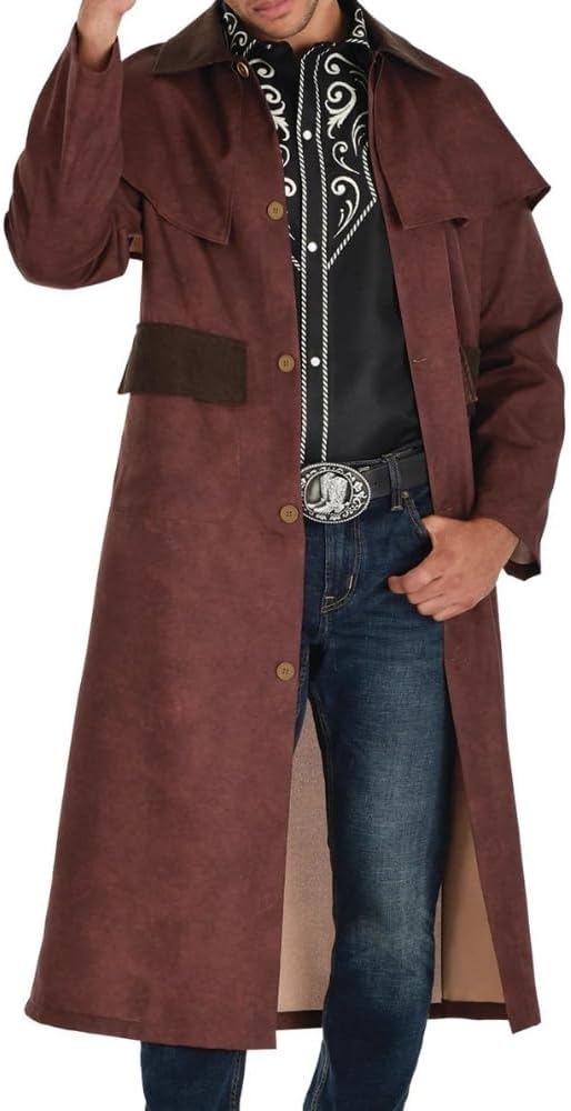 Cowboy Duster Jacket Brown Suit Yourself Fancy Dress Up Halloween Adult Costume - Picture 3 of 6