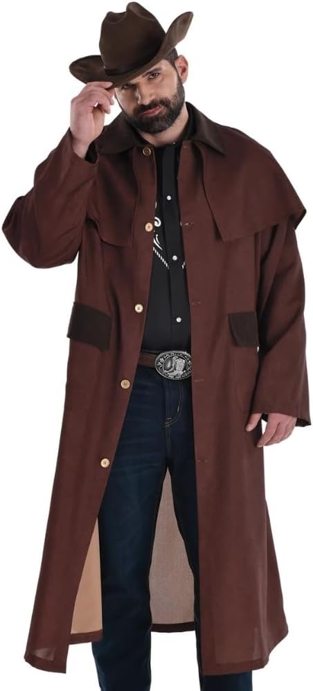 Cowboy Duster Jacket Brown Suit Yourself Fancy Dress Up Halloween Adult Costume - Picture 5 of 6