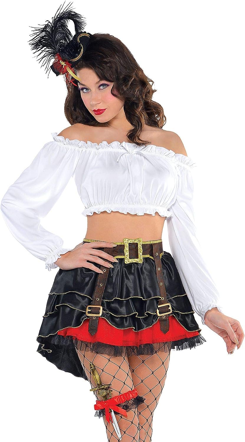 Pirate Off-the-Shoulder Top White Caribbean Fancy Dress Halloween Adult Costume - Picture 3 of 4