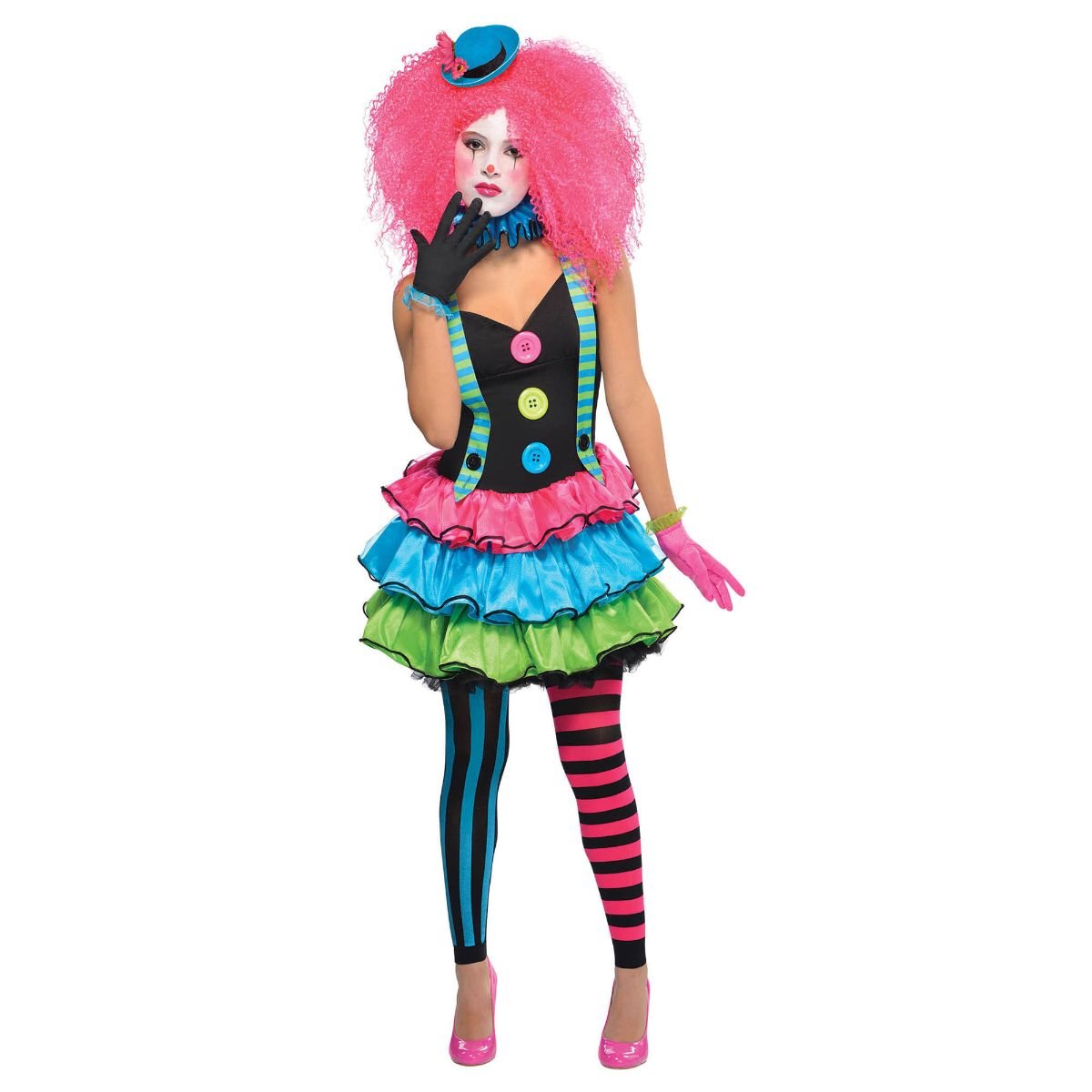 Kool Klown Karneval Zirkus Clown Mädchen ausgefallenes Verkleiden Halloween Teen Kostüm - Bild 5 von 8