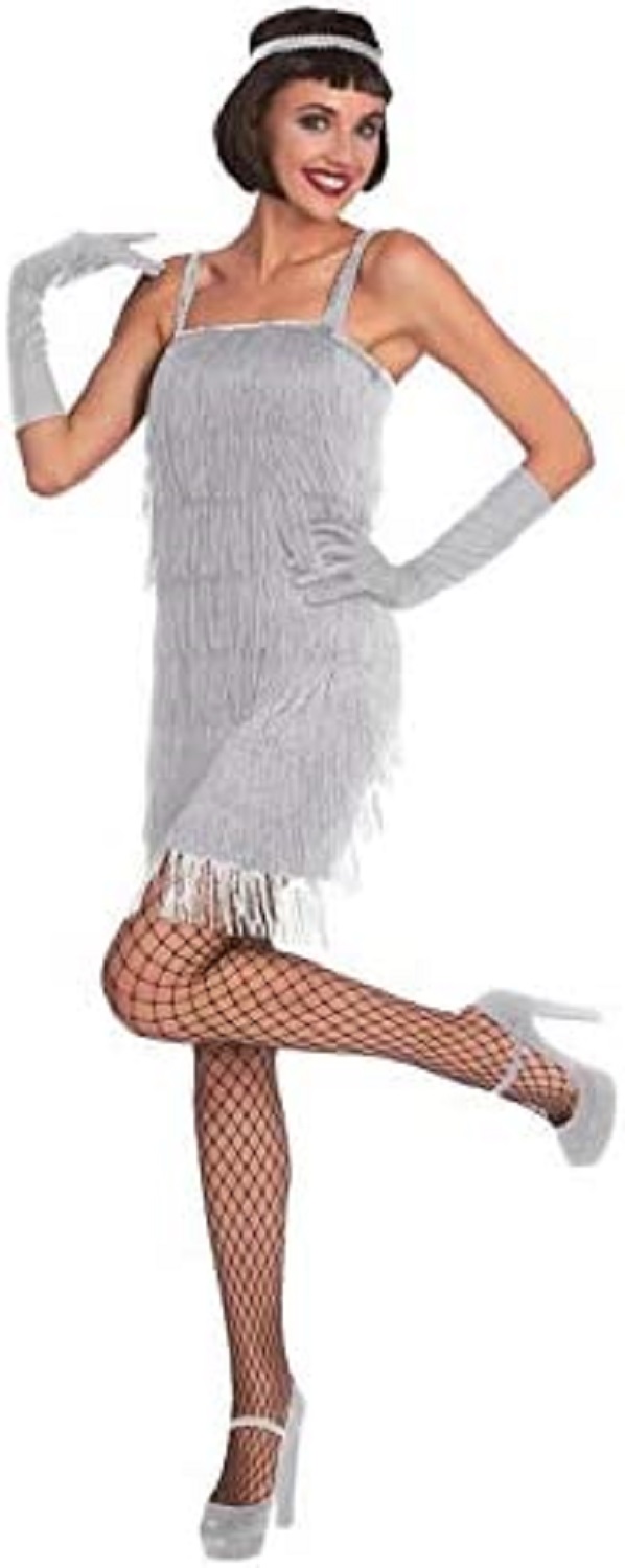Sparkling Flapper Roaring 20's Silver Dancer Fancy Dress Halloween Adult  Costume | eBay