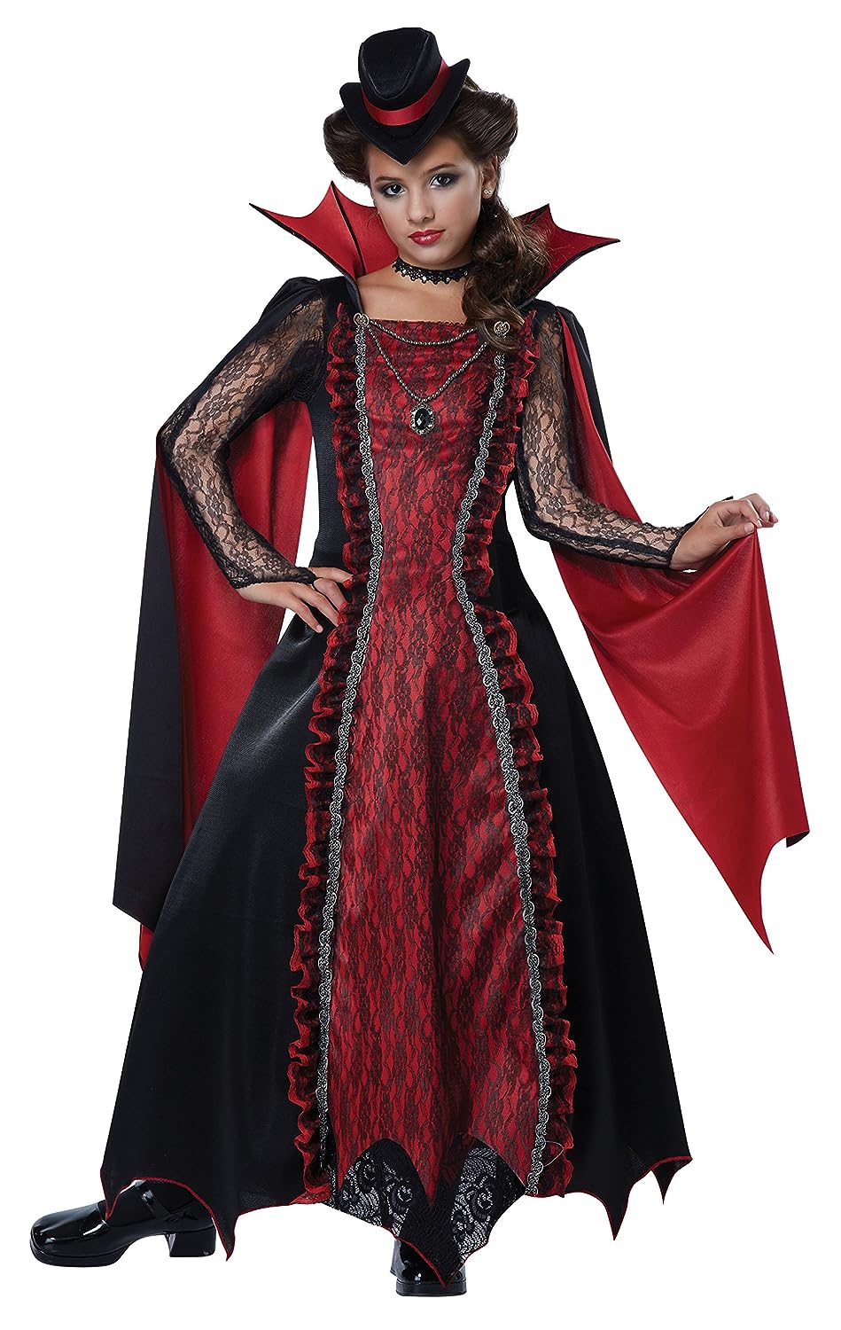 Victorian Vampira Gothic Vampire Countess Fancy Dress Halloween Child Costume - Picture 9 of 10