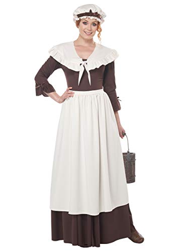 Colonial Village Woman Pioneer Lady Prairie Fancy Dress Halloween Adult Costume - Picture 3 of 4