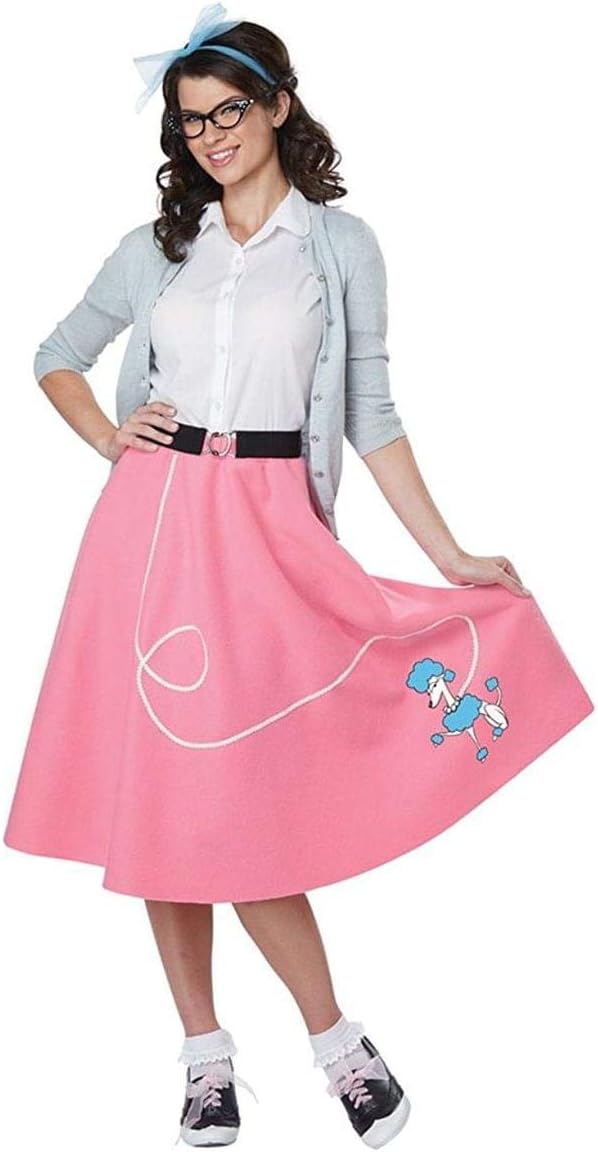50's Poodle Skirt Pink Sock Hop Fancy Dress Up Halloween Adult Costume Accessory - Picture 3 of 4
