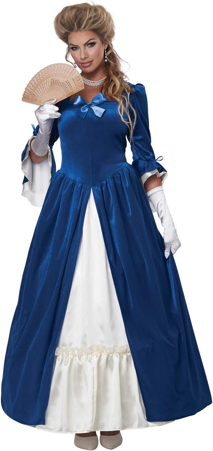 Colonial Era Martha Washington Blue Lady Fancy Dress Up Halloween Adult Costume - Picture 5 of 12