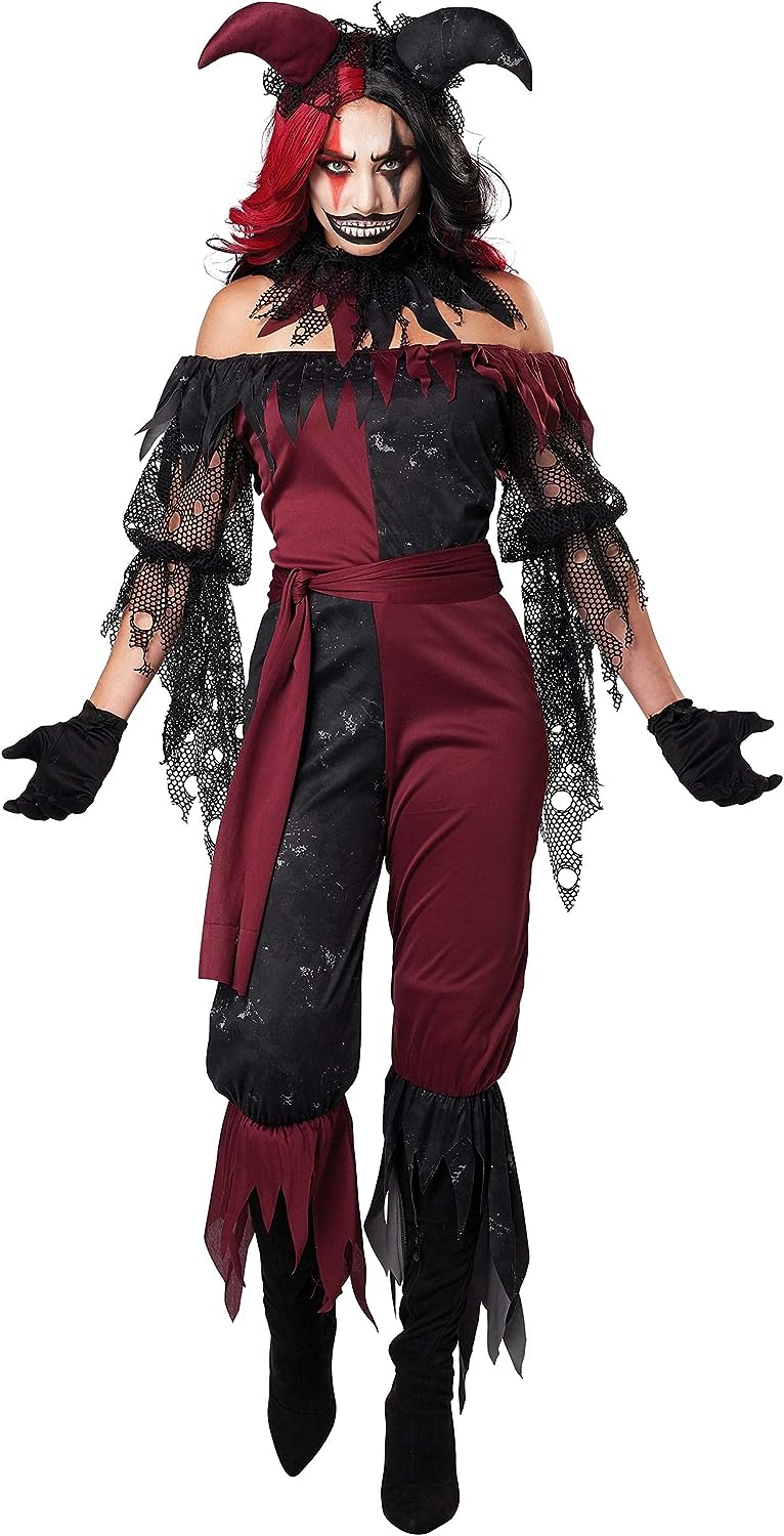 Psycho Jester Scary Clown Circus Carnival Fancy Dress Up Halloween Adult Costume - Picture 9 of 14