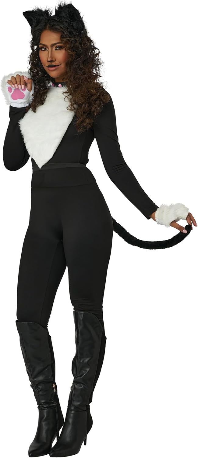 Kitty Cat Kit Black White Animal Kitten Sexy Fancy Dress Halloween Adult Costume