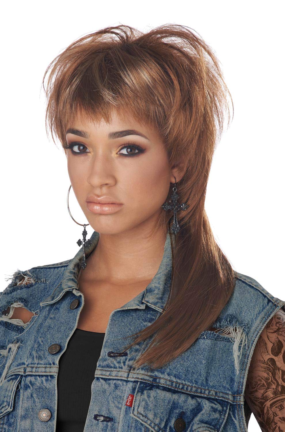 Femullet Wig 80's Mullet Fancy Dress Halloween Adult Costume Accessory 2 COLORS - Picture 2 of 3