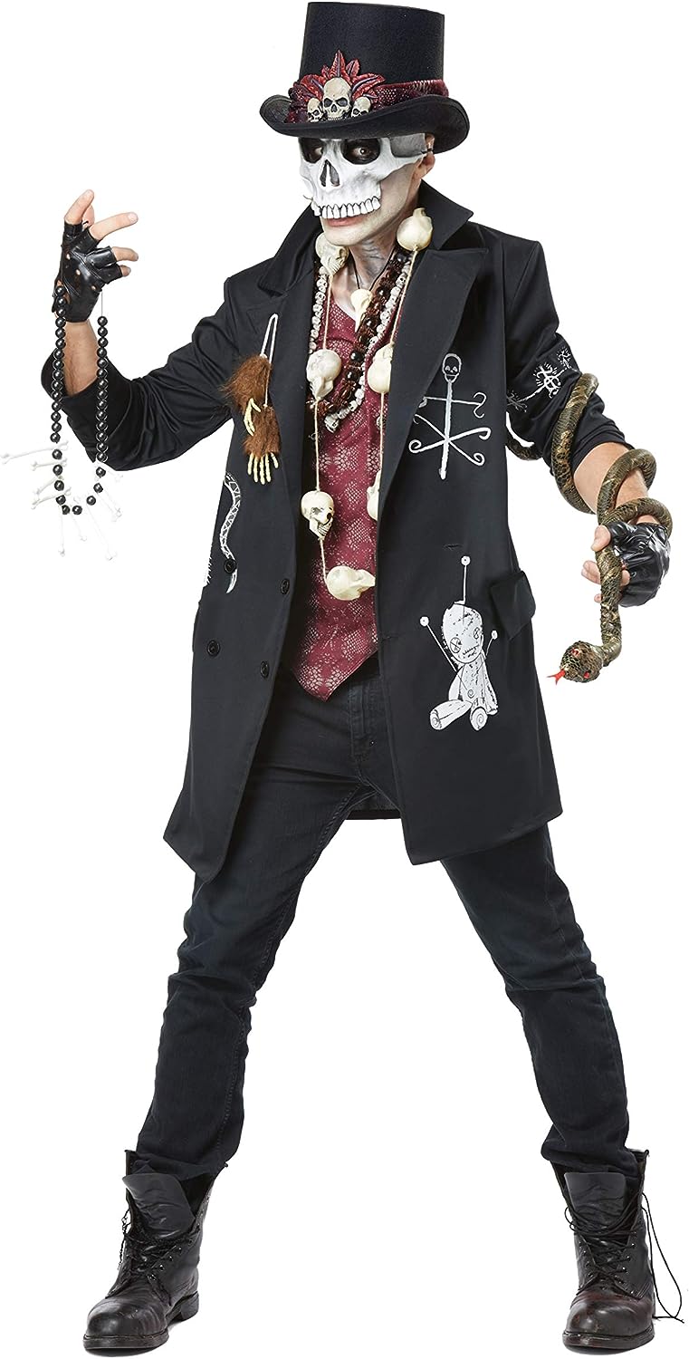 Voodoo Dude Priest Zombie Skull Skeleton Fancy Dress Halloween Adult Costume - Picture 9 of 10