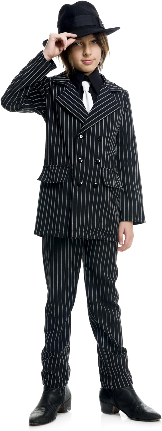 Gangster Suit Roaring 20's Mafia Mob Boss Fancy Dress Up Halloween Child Costume - Picture 3 of 6