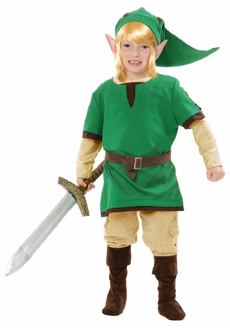 Elf Warrior Link Zelda Fantasy Green Fancy Dress Halloween Deluxe Child Costume - Picture 3 of 12