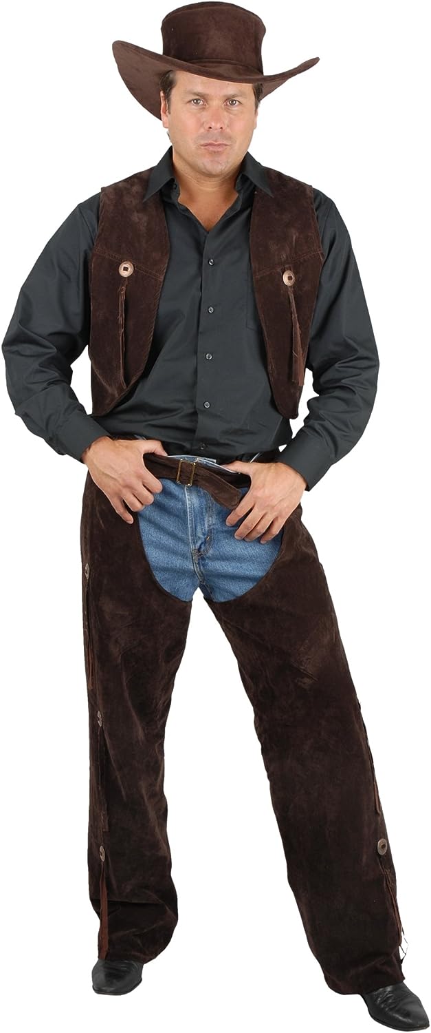 Cowboy Western Chaps Vest Brown Suede Fancy Dress Up Halloween