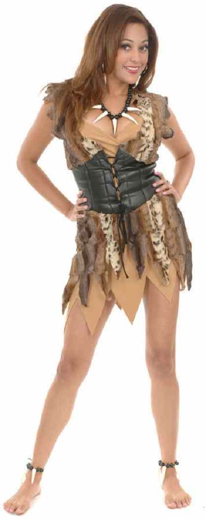 Cave Woman Girl Jungle Animal Fancy Dress Halloween Sexy Adult Costume 2 COLORS - Picture 3 of 4