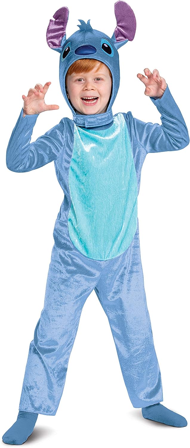 Disney Stitch Kinderkostüm – Klassisches Verkleidungskostüm Aus Velours, Mit Kapuze Und Ohren