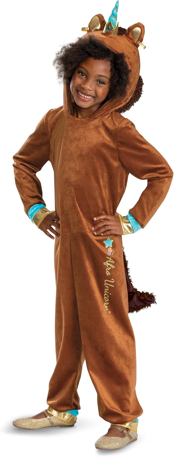 Afro Unicorn Deluxe Brown Kids Girl Cute Fancy Dress Up Halloween Child Costume