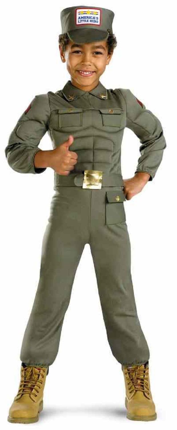 Soldier Army Green Military Muscle Jumpsuit Fancy Dress Halloween Child Costume - Picture 3 of 6