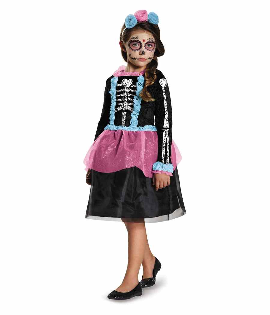 Sweet Skeleton Sugar Skull Day of the Dead Fancy Dress Halloween Child Costume - Picture 7 of 8