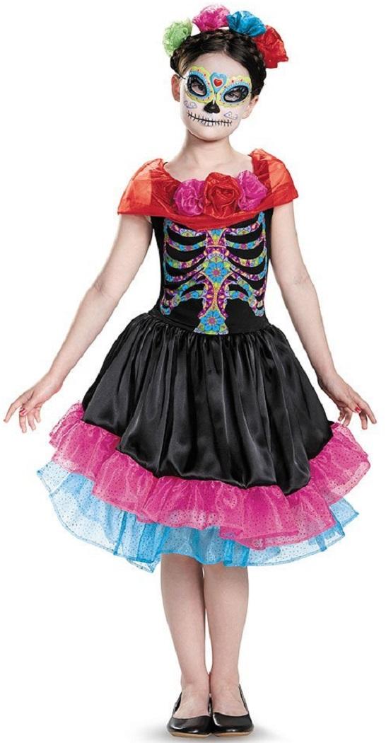 Day of the Dead Dia Muertos Skeleton Girl Fancy Dress Up Halloween Child Costume - Picture 5 of 8