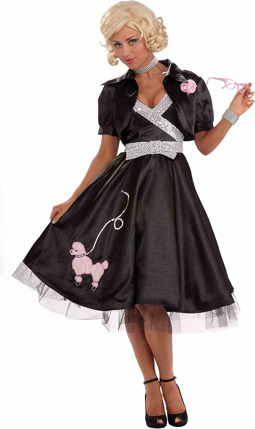 Poodle Diva 50's Retro Black Sock Hop Fancy Dress Up Halloween Adult Costume - Picture 5 of 6