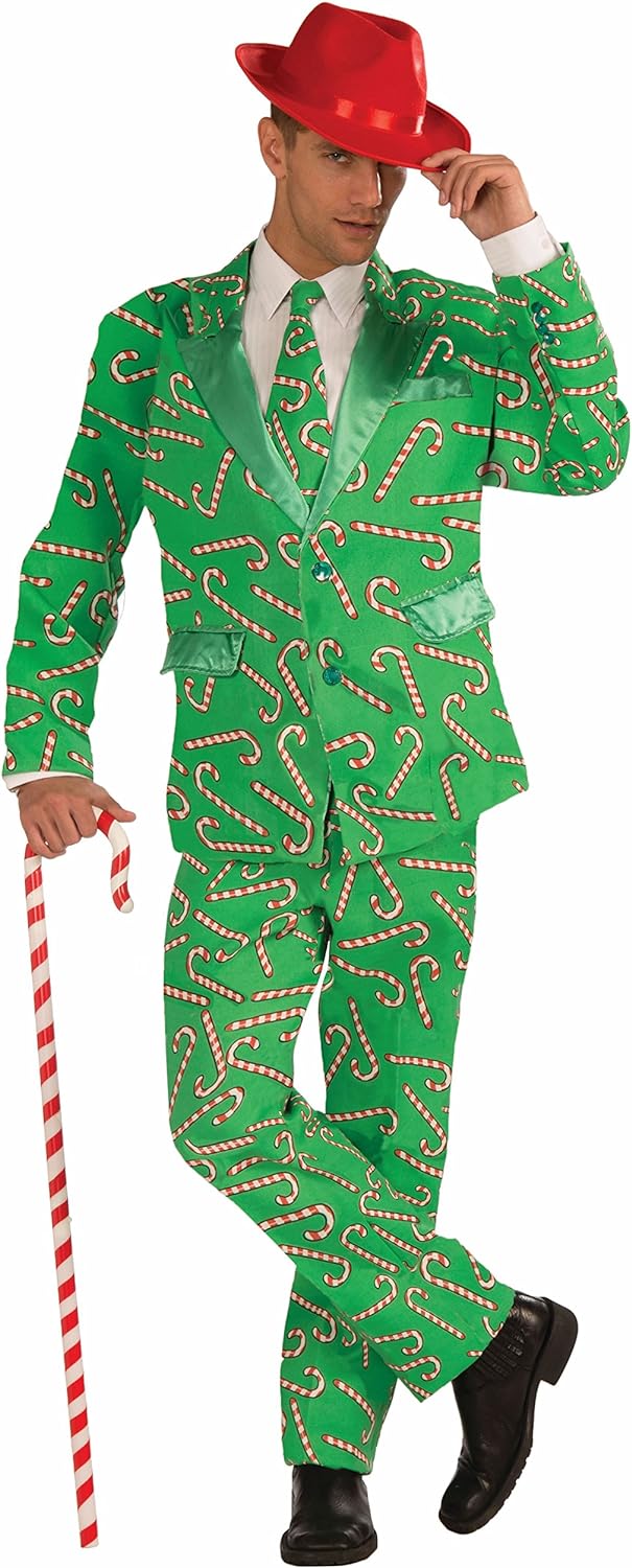 Candy Cane Suit & Tie Winter Christmas Holiday Green Fancy Dress Adult Costume - Picture 5 of 6