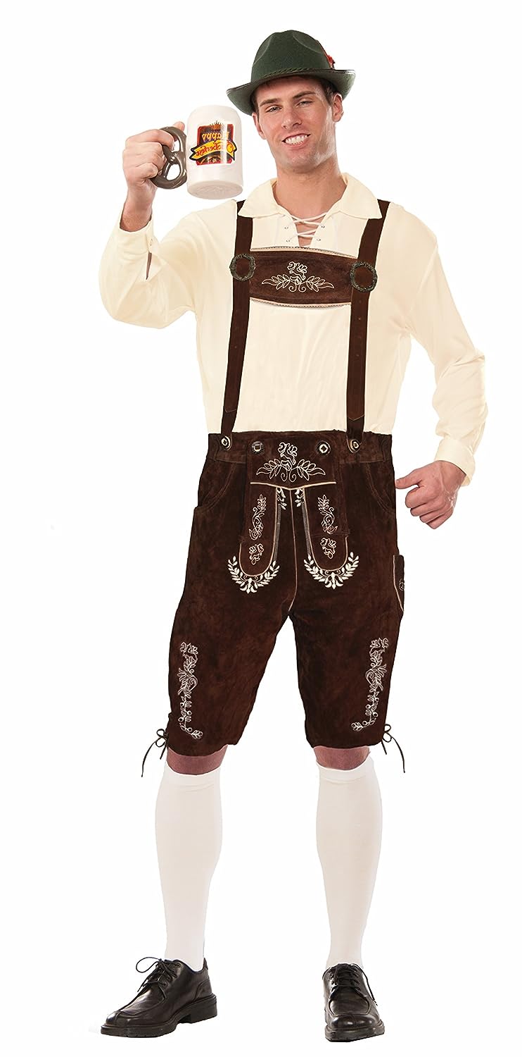 Lederhosen Male Oktoberfest Brown Fancy Dress Up Halloween Deluxe Adult Costume - Picture 5 of 6
