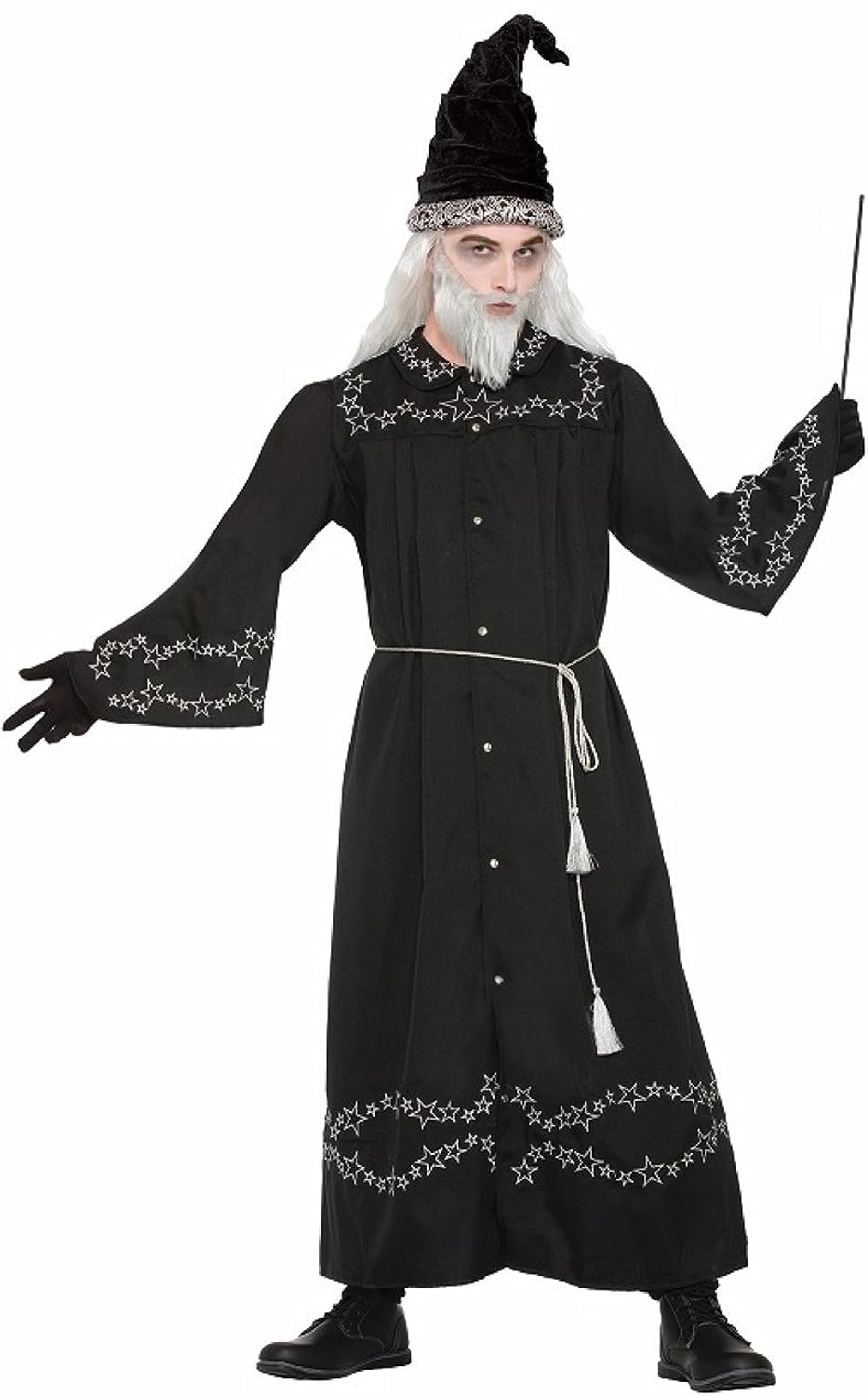 Wizard Robe Black Sorcerer Medieval Gothic Fancy Dress Halloween Adult Costume - Picture 1 of 4