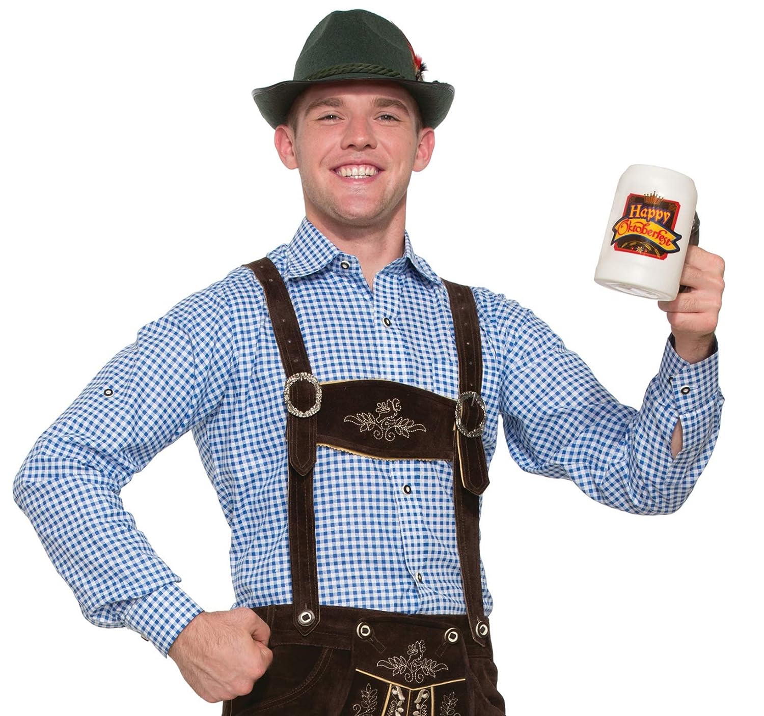 Gingham Lederhosen Shirt Oktoberfest Fancy Dress Halloween Costume Accessory - Picture 9 of 10
