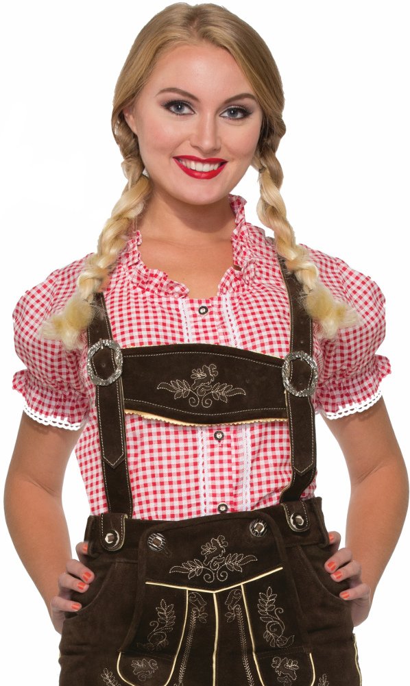 Gingham Lederhosen Shirt Oktoberfest Fancy Dress Halloween Costume Accessory - Picture 5 of 8