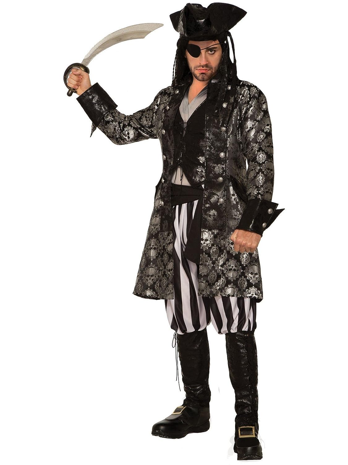 Captain Sterling Skull Pirate Caribbean Fancy Dress Up Halloween Adult Costume - Picture 3 of 4