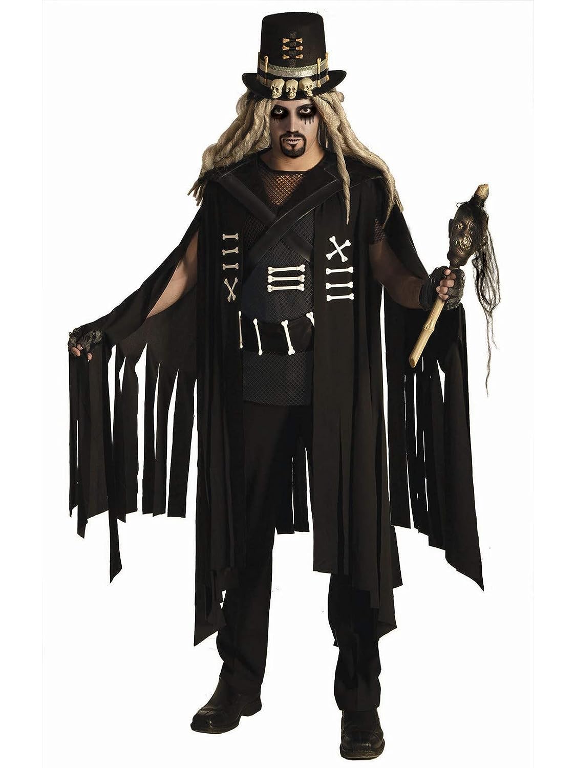 Voodoo Charmer King Priest Skeleton Zombie Fancy Dress Halloween Adult Costume - Picture 3 of 4