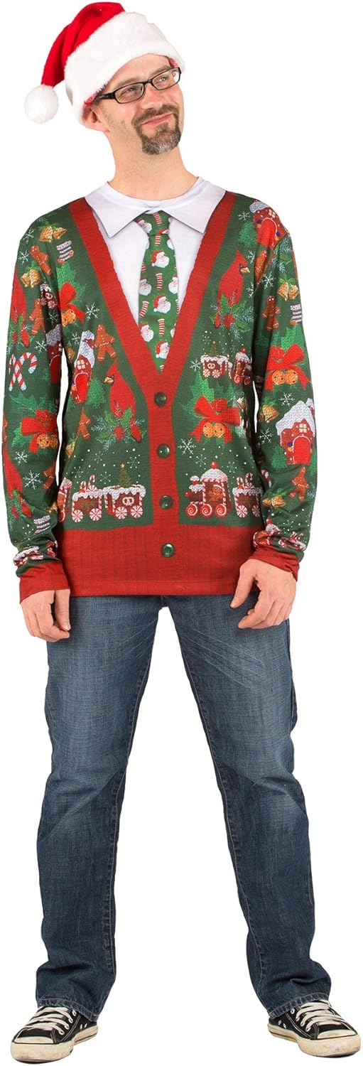 Ugly Christmas Cardigan Sweater Faux Real Fancy Dress Up Halloween