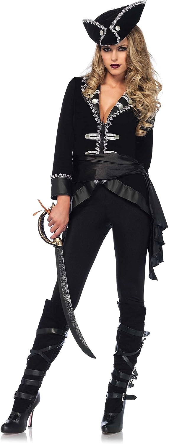 Seven Seas Beauty Caribbean Pirate Black Fancy Dress Up Halloween Adult Costume - Picture 3 of 4