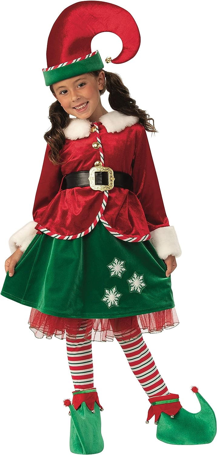 Elf Girl Santa's Helper Christmas Holiday Fancy Dress Up Halloween Child Costume - Picture 7 of 8