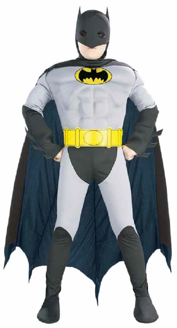 Batman Grey Gray Muscle Superhero DC Comics Fancy Dress Halloween Child Costume - Picture 3 of 4