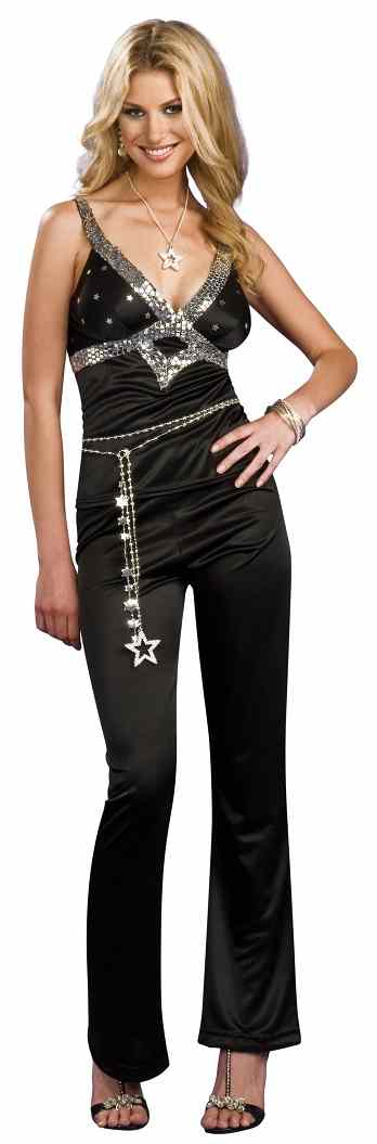 Disco Star 70's Retro Dancer Black Fancy Dress Up Halloween Sexy Adult Costume - Picture 7 of 8