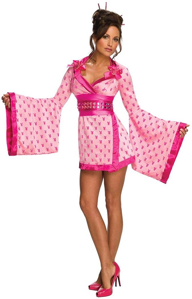 Geisha Playboy Pink Kimono Japanese Fancy Dress Up Halloween Sexy Adult Costume - Picture 7 of 10