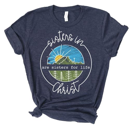 Love in Faith Sisters in Christ Short Sleeve T-Shirt Heather Navy - Afbeelding 10 van 12