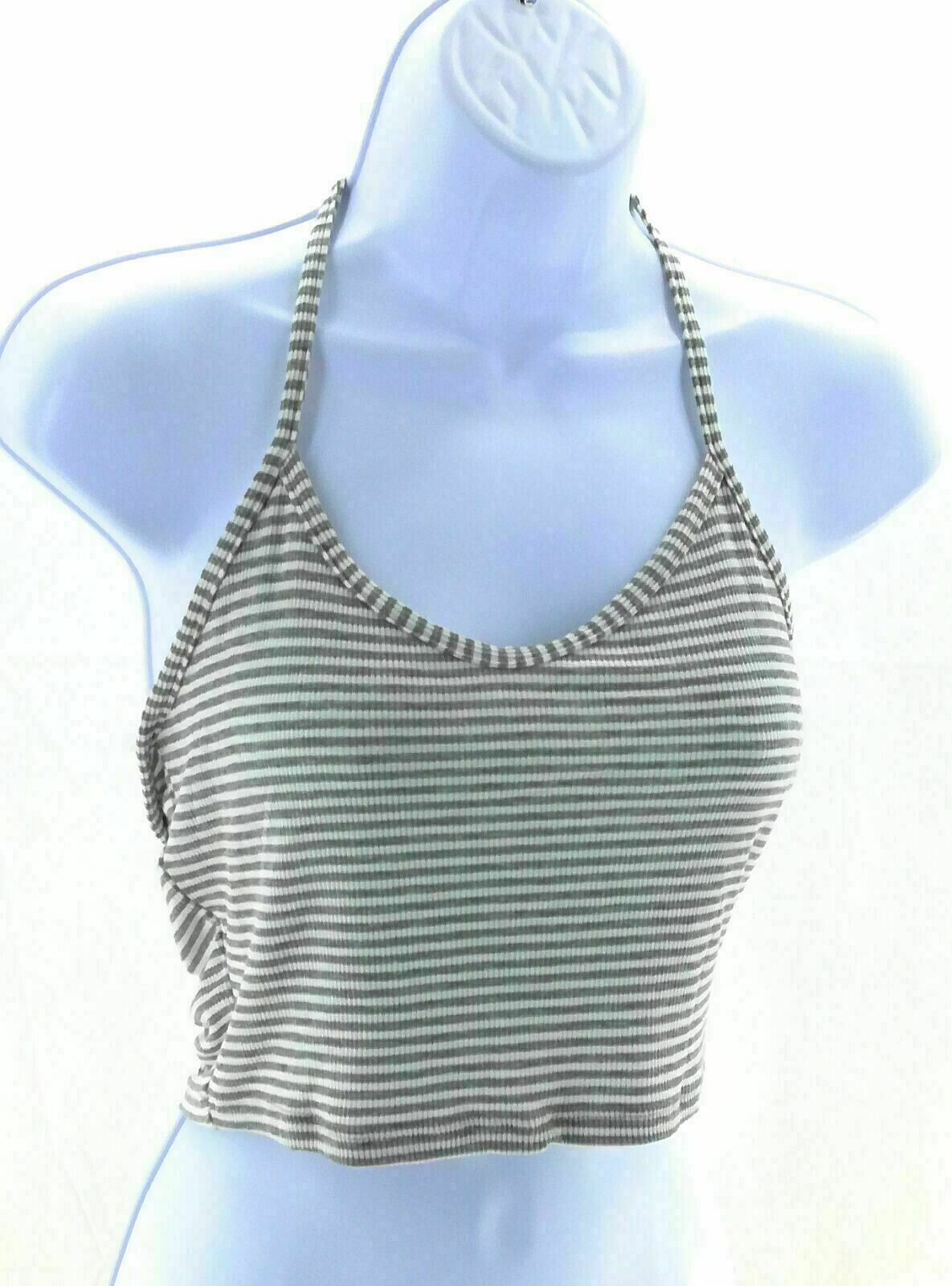 Acemi Juniors Striped Halter Crop Top Casual Beach Summer Shirt Sleeveless - Picture 13 of 13